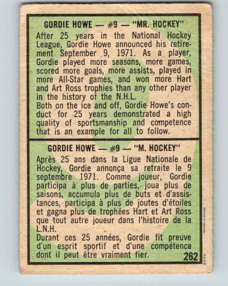 1971-72 O-Pee-Chee #262 Gordie Howe Detroit Red Wings V9952