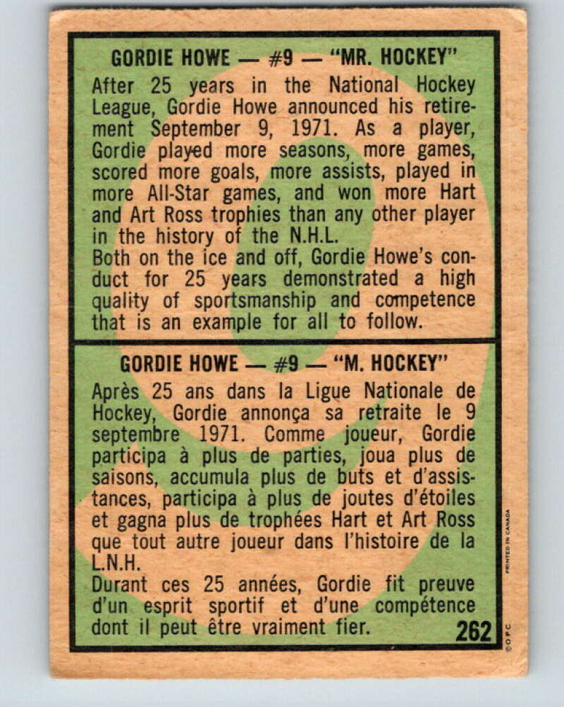 1971-72 O-Pee-Chee #262 Gordie Howe Detroit Red Wings V9953