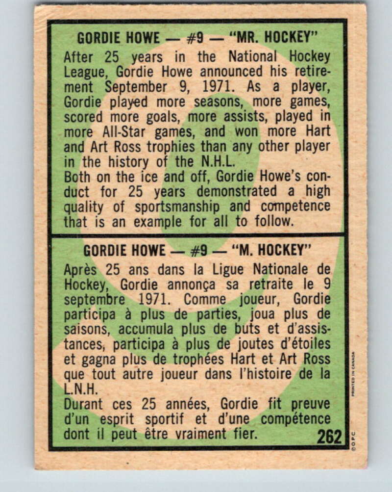 1971-72 O-Pee-Chee #262 Gordie Howe Detroit Red Wings V9955