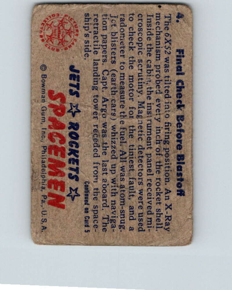 1951 Bowman Jets Rockets Spacemen #4 Final Check Blastoff V10153
