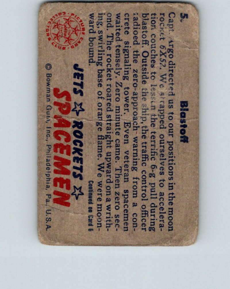 1951 Bowman Jets Rockets Spacemen #5 Blastoff V10154