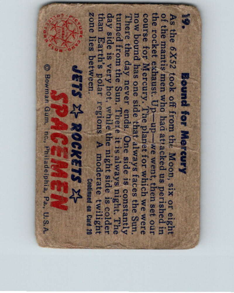 1951 Bowman Jets Rockets Spacemen #19 Bound for Mercury V10168