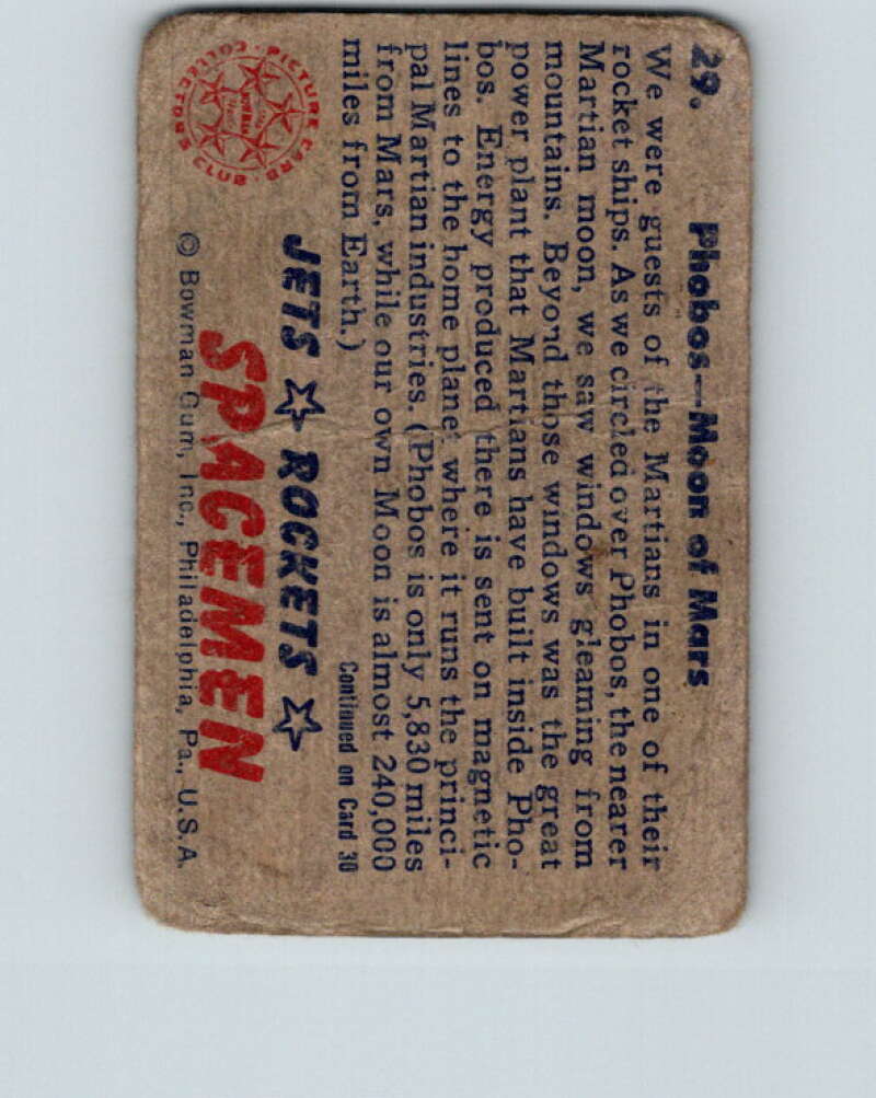 1951 Bowman Jets Rockets Spacemen #29 Phobos-Moon Mars V10182