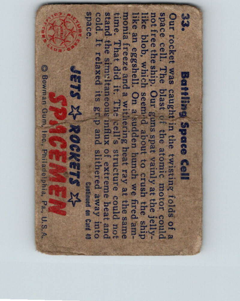 1951 Bowman Jets Rockets Spacemen #33 Battling Space Cell V10184
