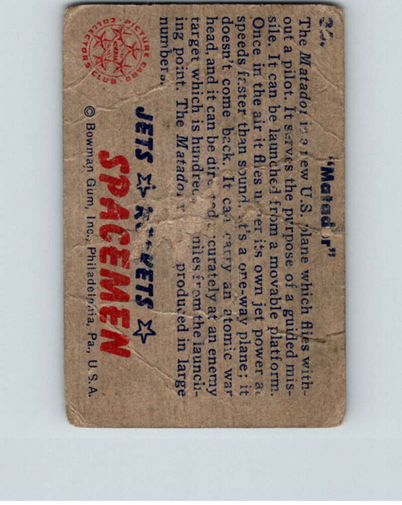 1951 Bowman Jets Rockets Spacemen #36 Matador V10186