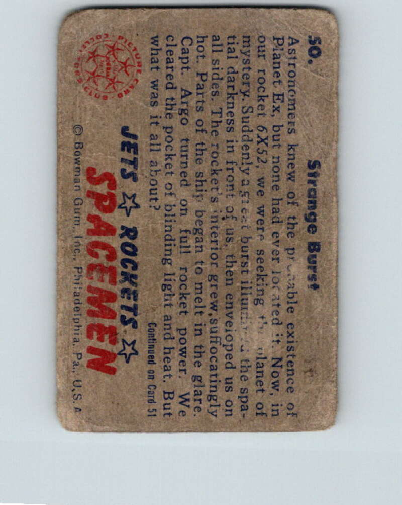 1951 Bowman Jets Rockets Spacemen #50 Stange Burst V10200