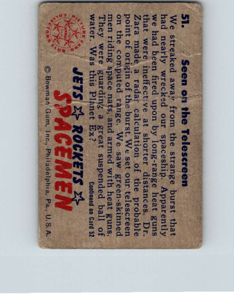1951 Bowman Jets Rockets Spacemen #51 Seen on Telescreen V10201