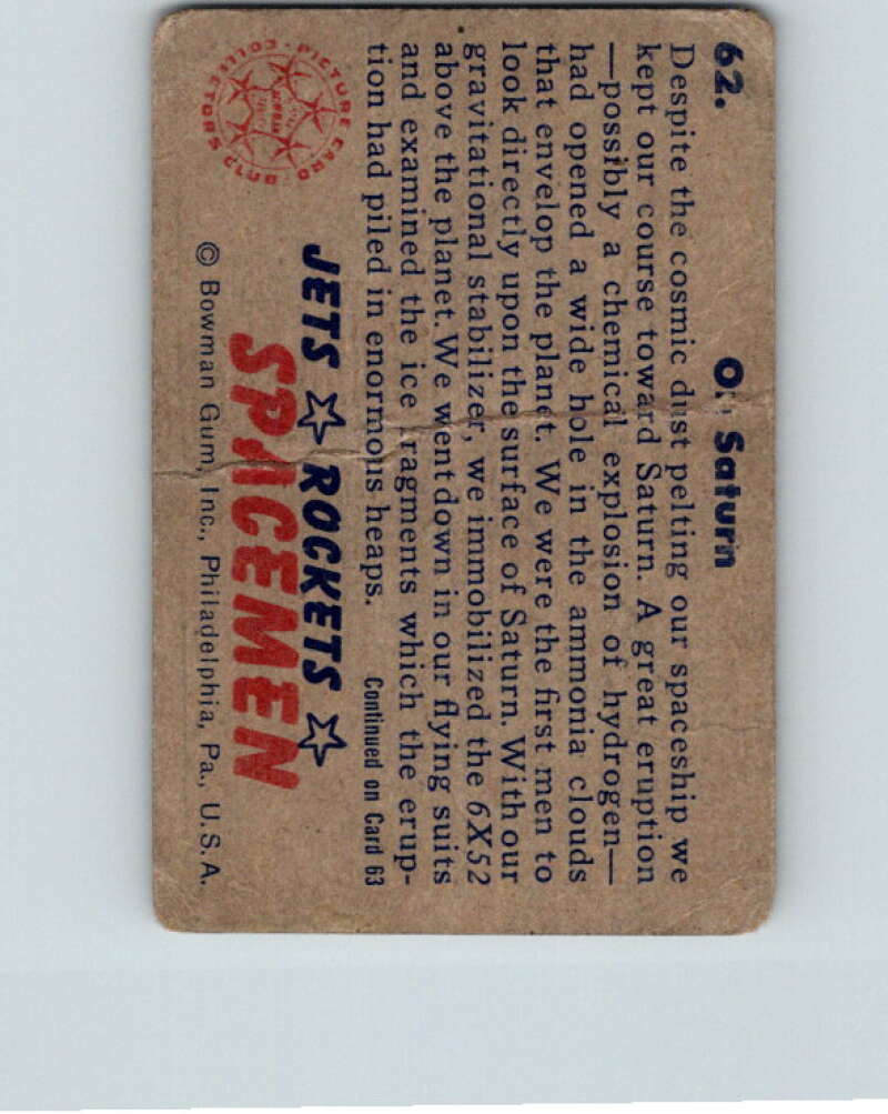 1951 Bowman Jets Rockets Spacemen #62 On Saturn V10208