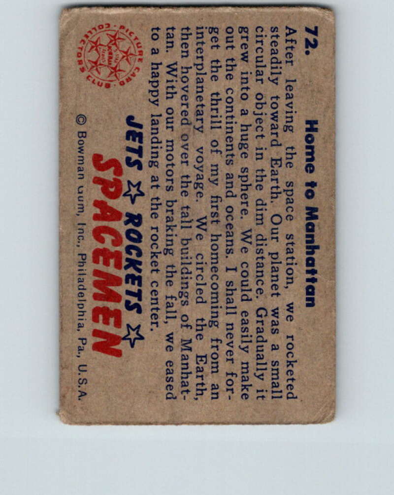 1951 Bowman Jets Rockets Spacemen #72 Home to Manhattan V10218