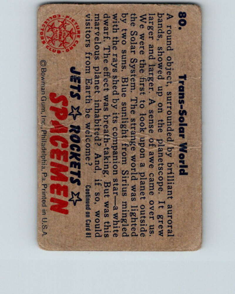 1951 Bowman Jets Rockets Spacemen #80 Trans-Solar World V10221