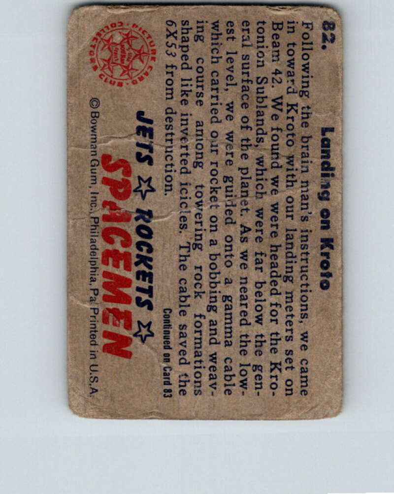 1951 Bowman Jets Rockets Spacemen #82 Landing on Kroto V10222