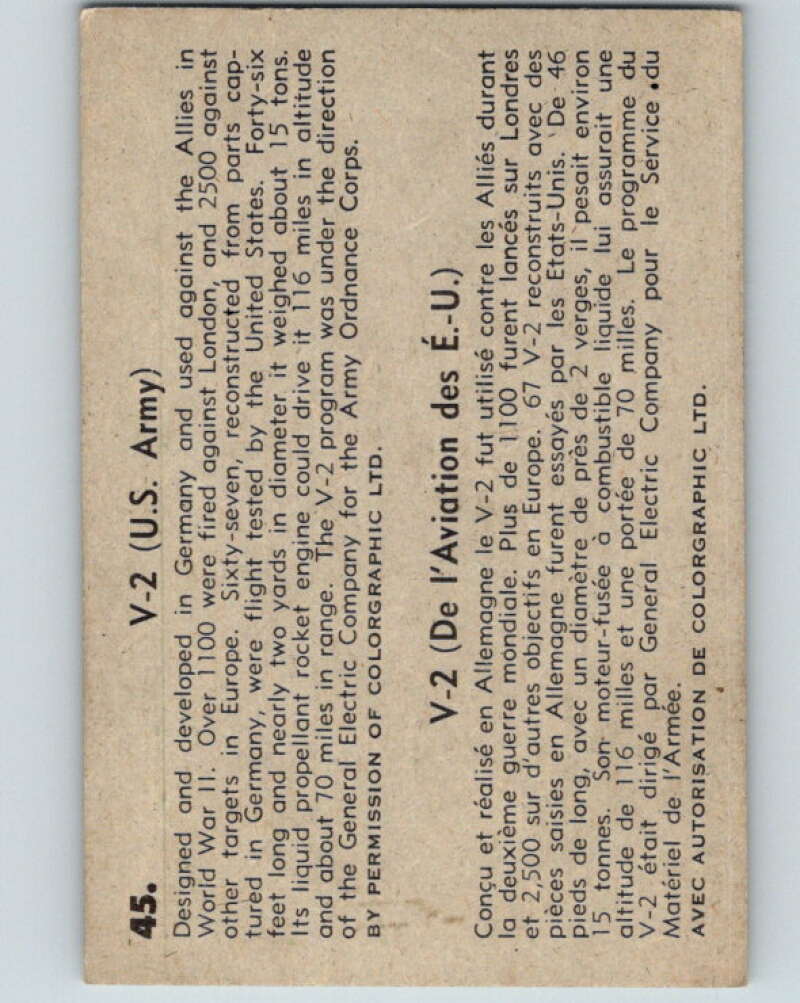 1958 Missiles and Satellites #45 V-2 (US Army) V10252