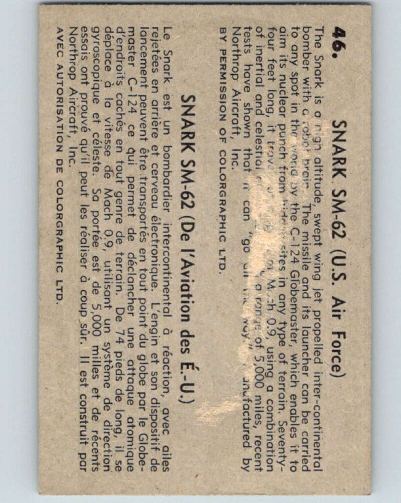 1958 Missiles and Satellites #46 Snark SM-62 (US AIR) V10253
