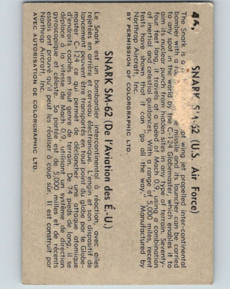 1958 Missiles and Satellites #46 Snark SM-62 (US AIR) V10255