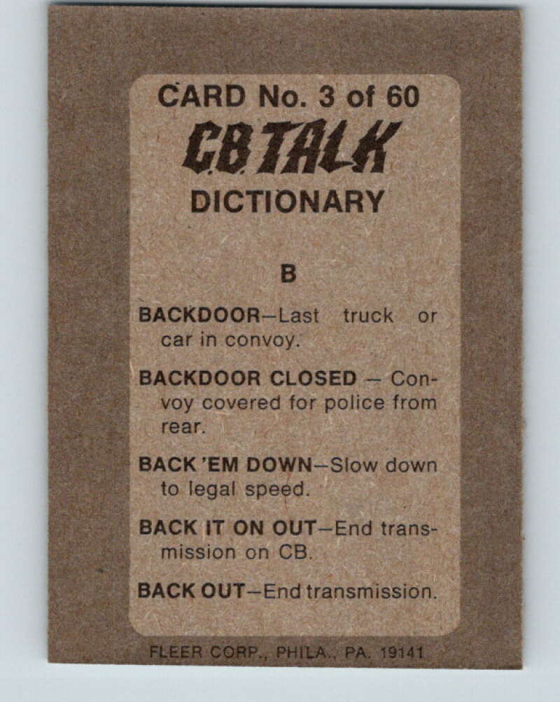 1977 Fleer CB Talk - #3 Backdoor V10279
