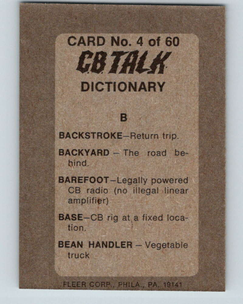 1977 Fleer CB Talk - #4 Backstroke V10280