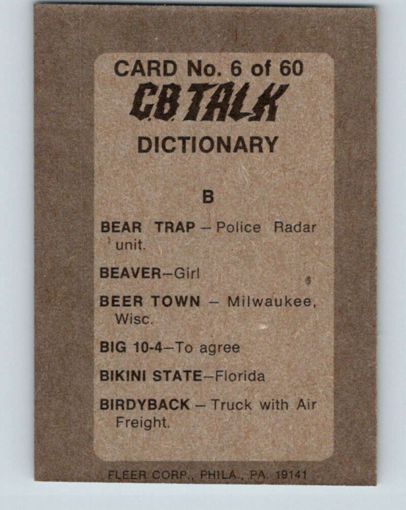 1977 Fleer CB Talk - #6 Bear Trap V10282