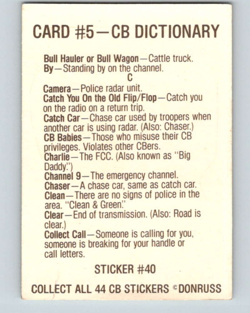1977 Fleer CB Talk Stickers - #5 Bear on Car V10288