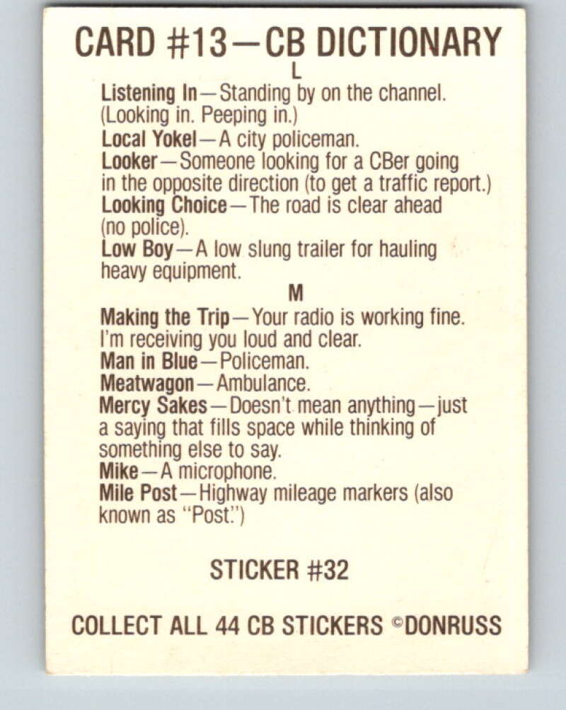 1977 Fleer CB Talk Stickers - #13 Show Your Cards V10289