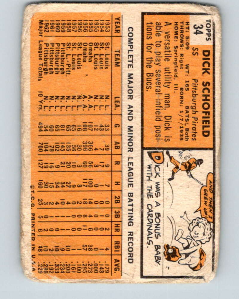 1963 Topps MLB #34 Dick Schofield Pittsburgh Pirates V10363