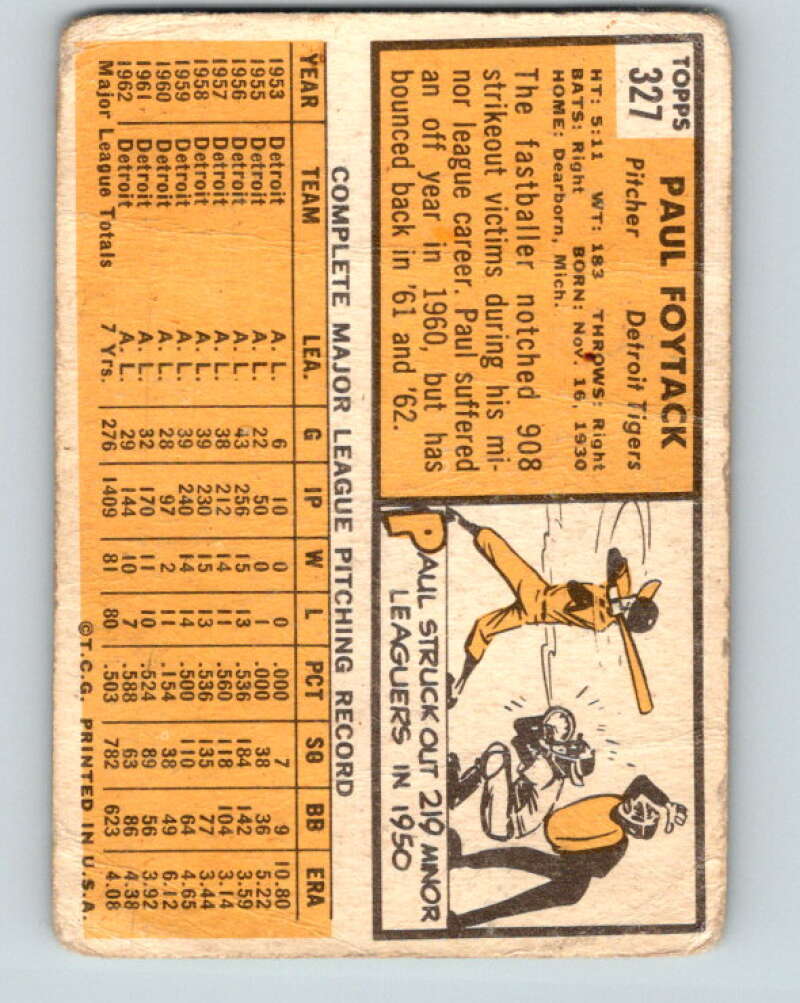 1963 Topps MLB #327 Paul Foytack Detroit Tigers V10380