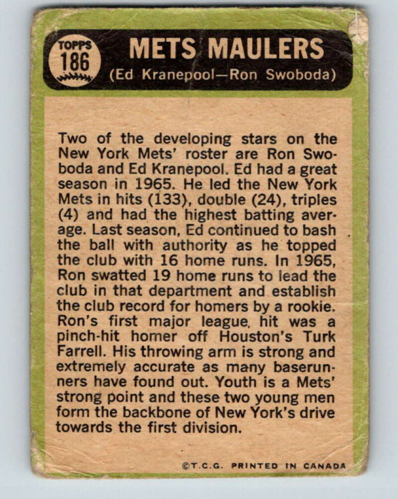 1967 Topps MLB #186 Kranepool/Swoboda Mets Maulers V10451