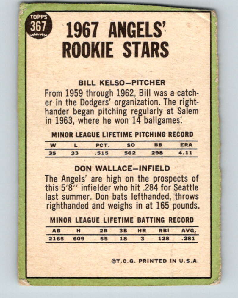 1967 Topps MLB #367 Bill Kelso/Don Wallace Angels Rookies V10453
