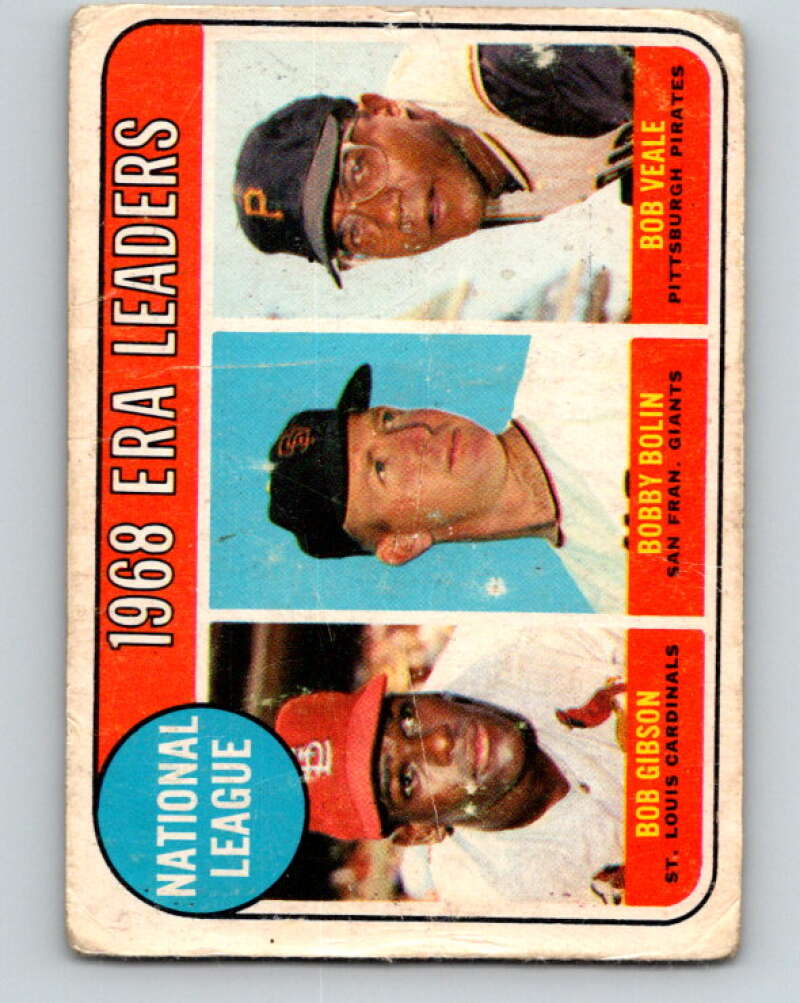 1969 O-Pee-Chee MLB #8 Gibson/Bolin/Veale NL ERA Leaders V10468