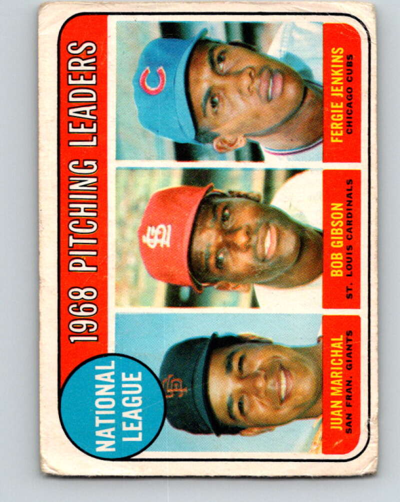 1969 O-Pee-Chee MLB #10 Marichal/Gibson/Jenkins NL Pitching Leaders V10469