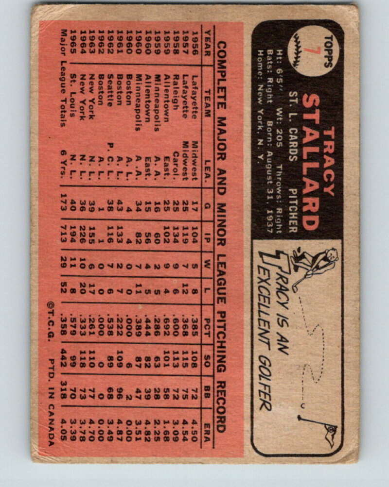 1966 Topps MLB #7 Tracy Stallard St. Louis Cardinals� V10481