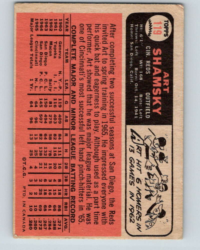 1966 Topps MLB #119 Art Shamsky Cincinnati Reds� V10485