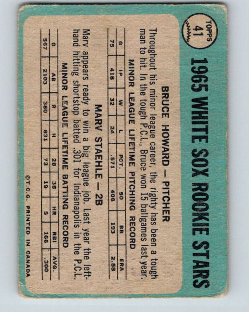 1965 Topps MLB #41 Howard/Staehle White Sox Rookies V10494