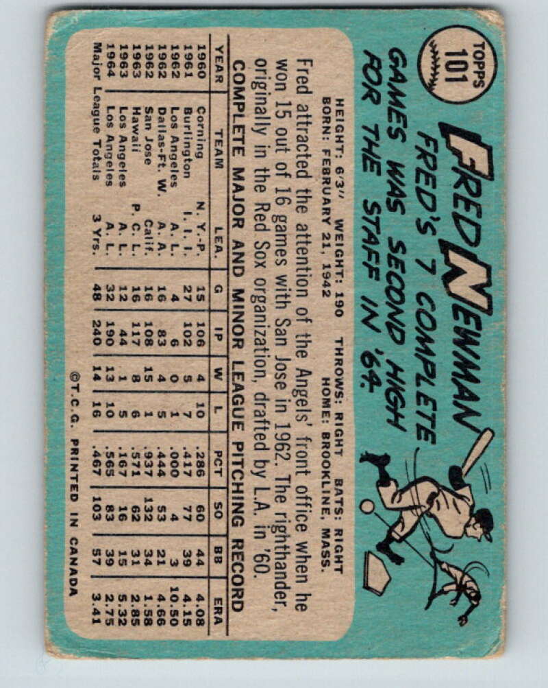 1965 Topps MLB #101 Fred Newman Los Angeles Angels� V10511