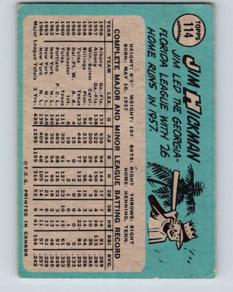 1965 Topps MLB #114 Jim Hickman New York Mets� V10517