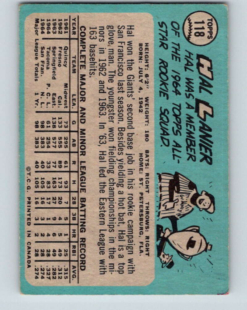1965 Topps MLB #118 Hal Lanier RC Rookie San Francisco Giants� V10519