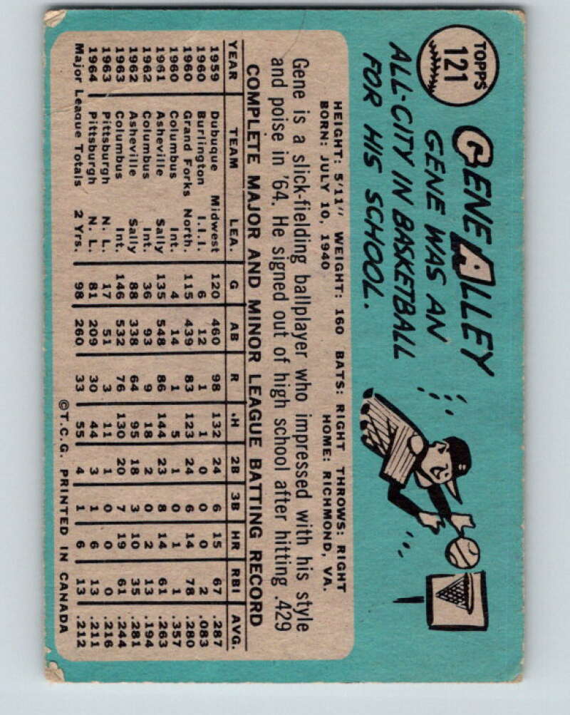 1965 Topps MLB #121 Gene Alley  Pittsburgh Pirates� V10520