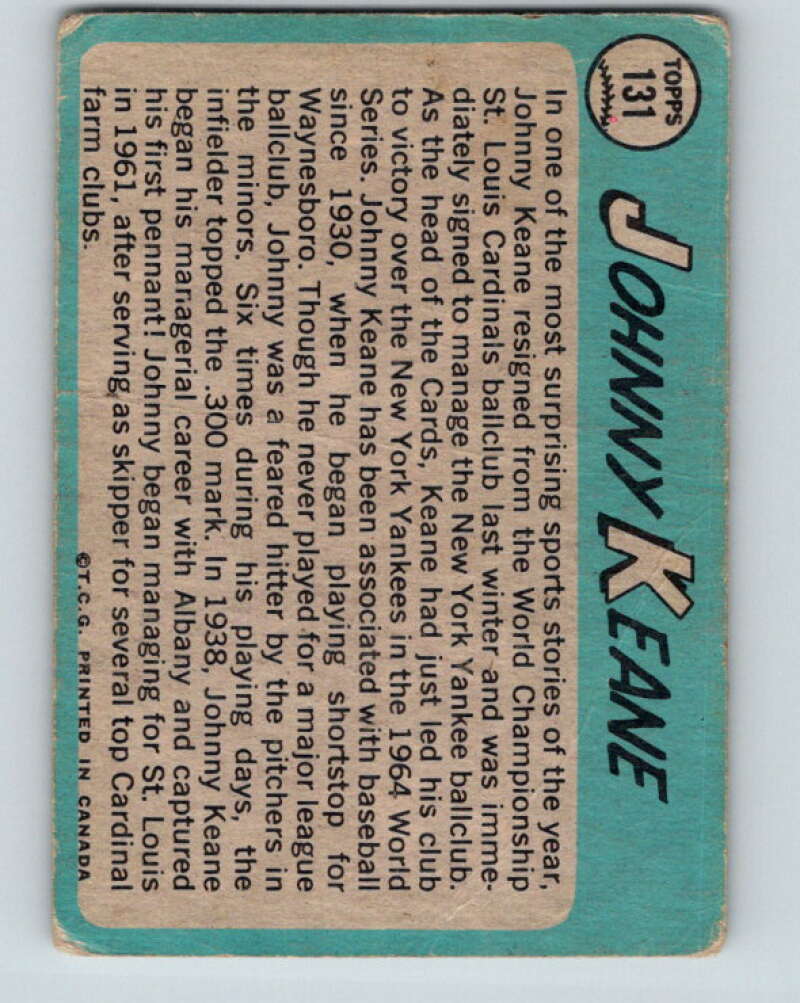 1965 Topps MLB #131 Johnny Keane MG New York Yankees� V10523