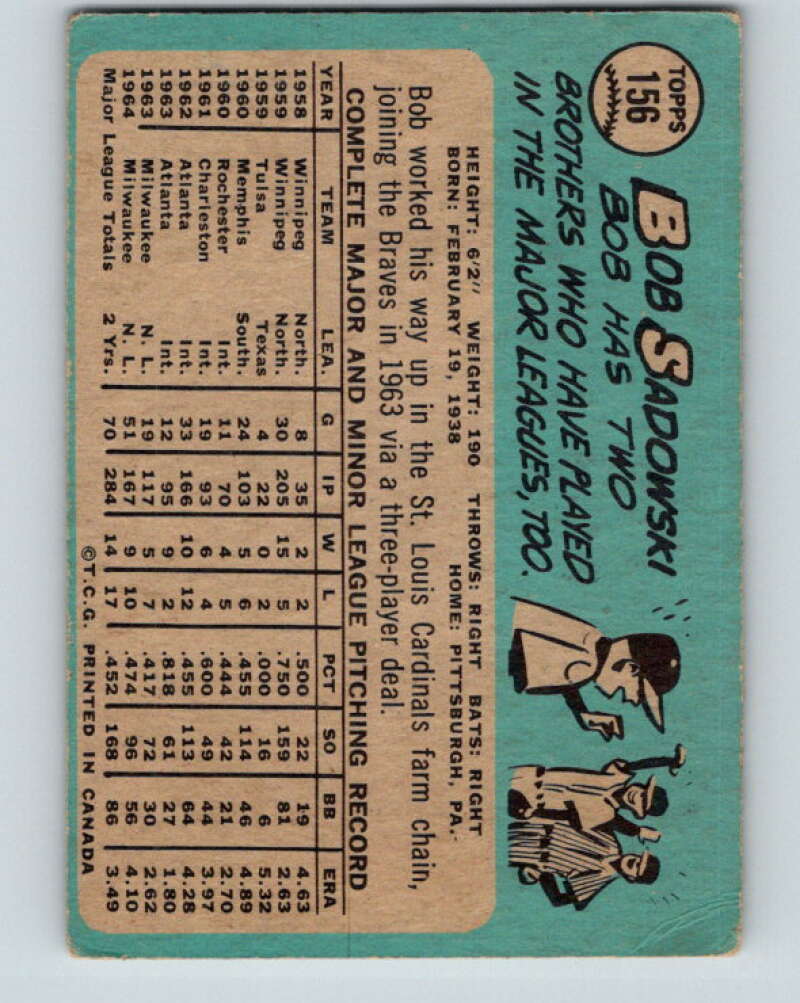 1965 Topps MLB #156 Bob Sadowski  Milwaukee Braves� V10532