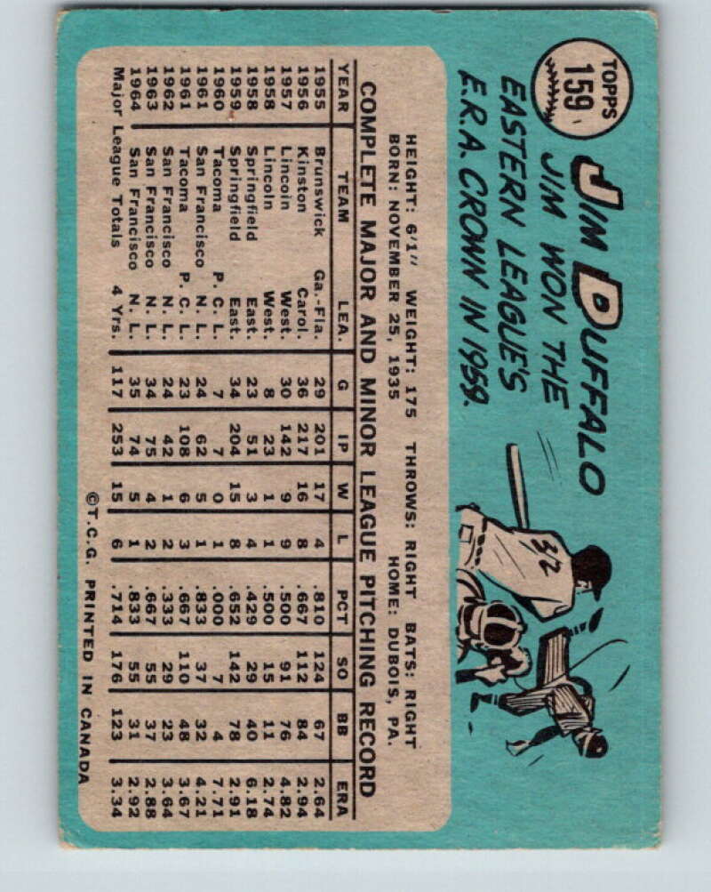 1965 Topps MLB #159 Jim Duffalo San Francisco Giants� V10533