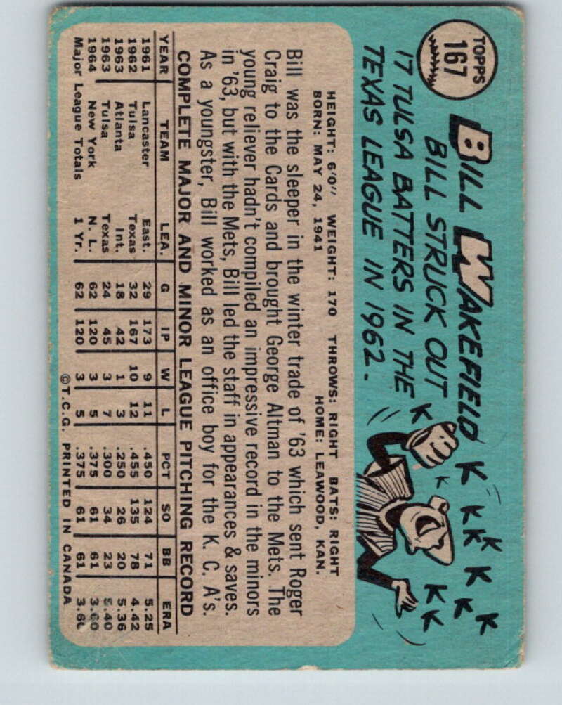 1965 Topps MLB #167 Bill Wakefield New York Mets� V10539