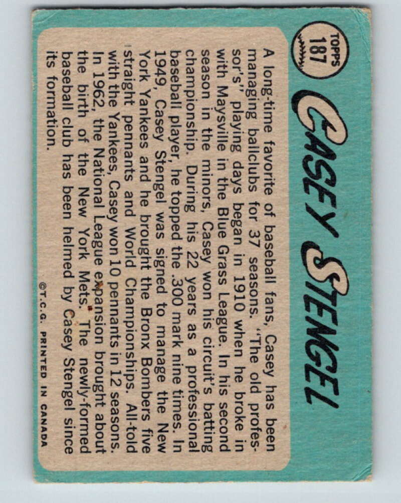 1965 Topps MLB #187 Casey Stengel MG New York Mets� V10546