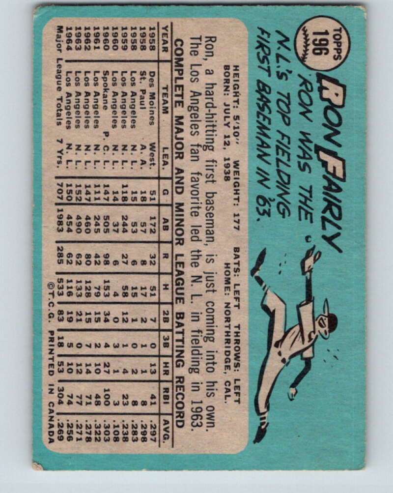 1965 Topps MLB #196 Ron Fairly Los Angeles Dodgers� V10547