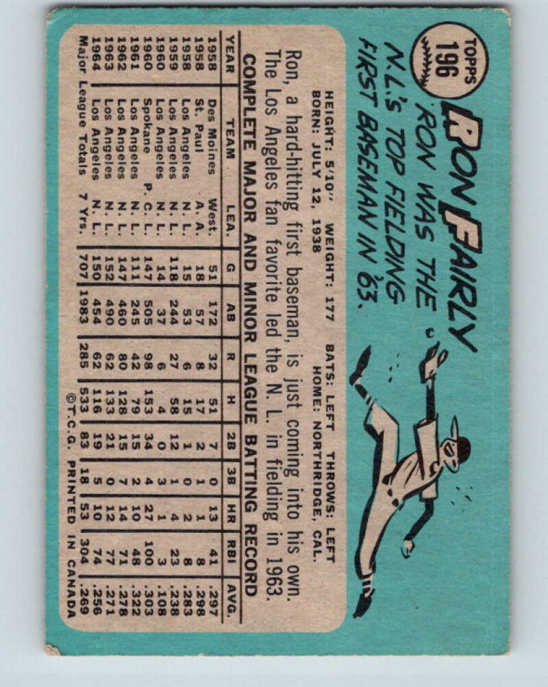 1965 Topps MLB #196 Ron Fairly  Los Angeles Dodgers� V10547