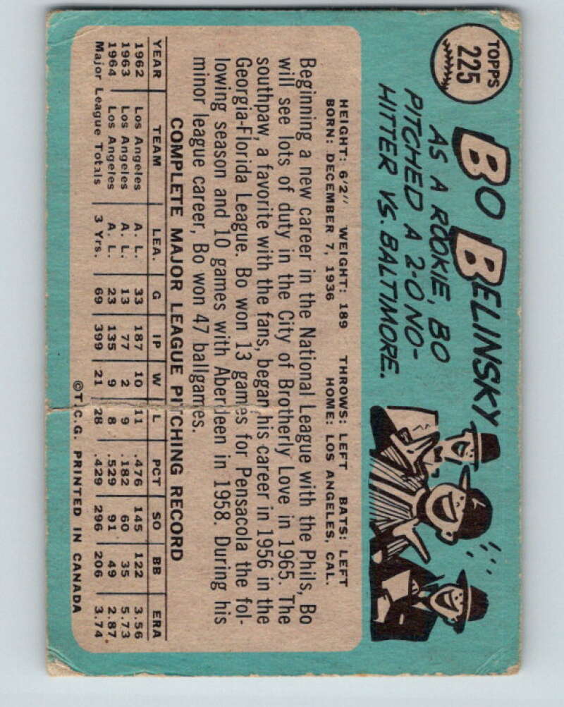 1965 Topps MLB #225 Bo Belinsky Philadelphia Phillies� V10553