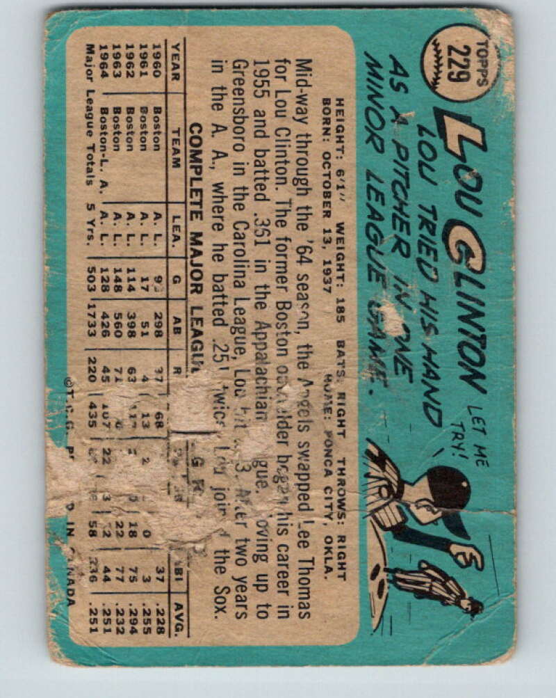 1965 Topps MLB #229 Lou Clinton Los Angeles Angels� V10554
