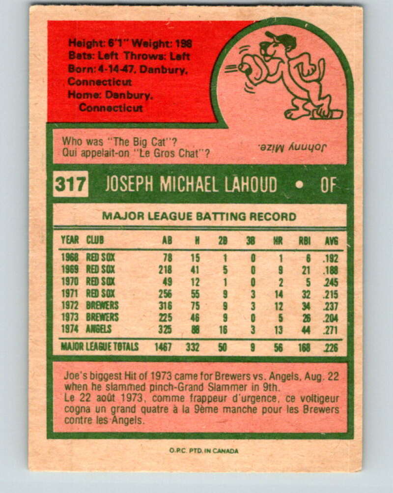 1975 O-Pee-Chee MLB #317 Joe Lahoud California Angels V10616