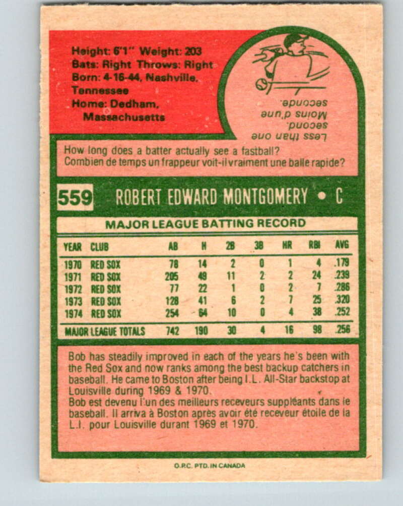 1975 O-Pee-Chee MLB #559 Bob Montgomery Boston Red Sox V10647
