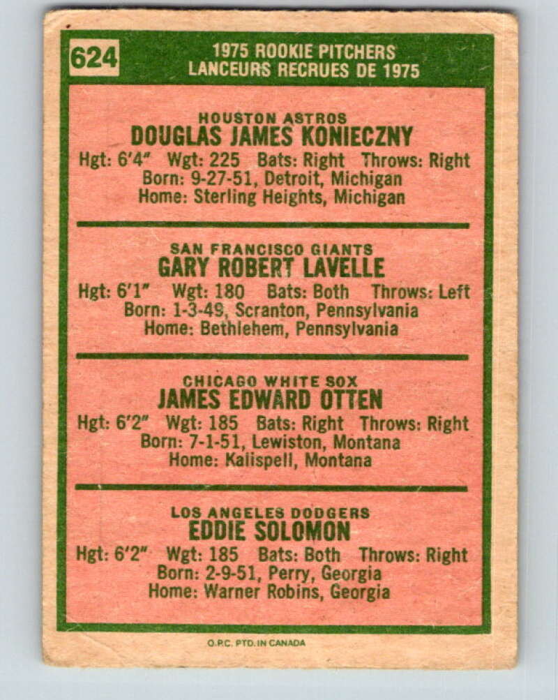 1975 O-Pee-Chee MLB #624 Konieczny/Lavelle/Otten/Solomon Rookie V10657