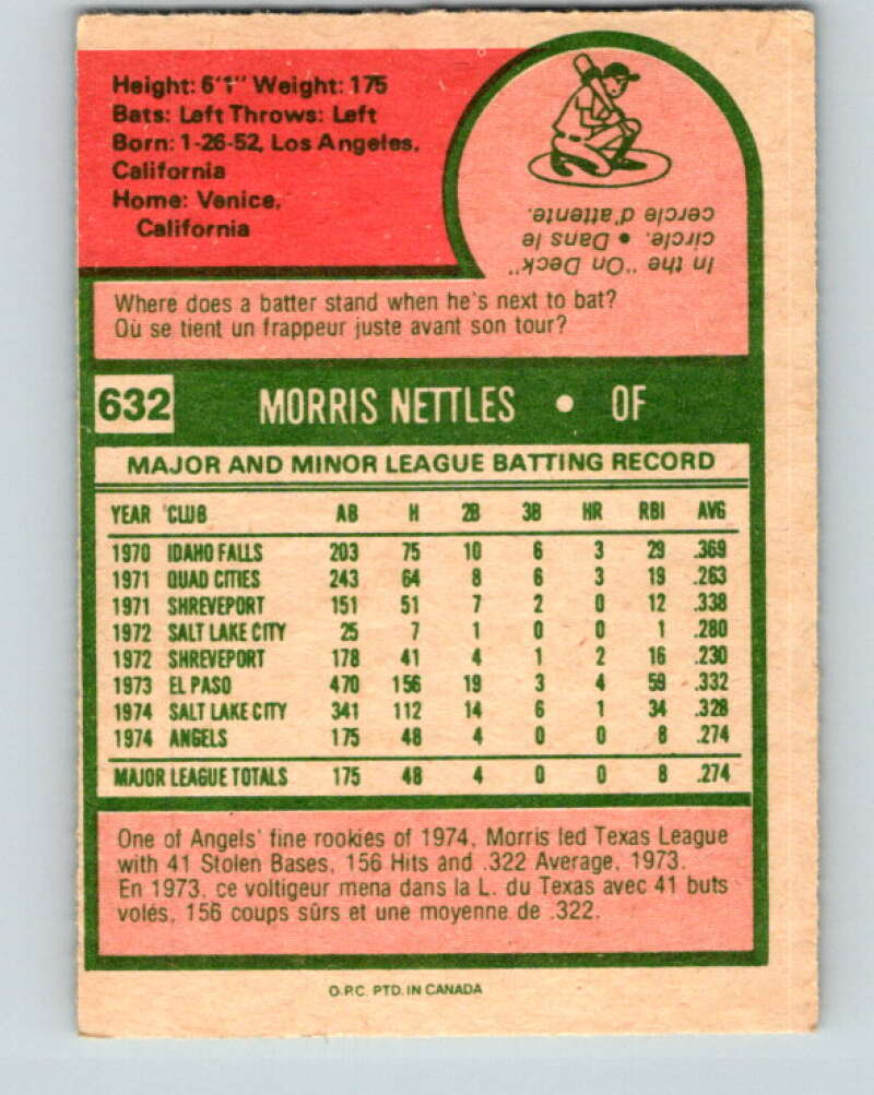 1975 O-Pee-Chee MLB #632 Morris Nettles  California Angels  V10658