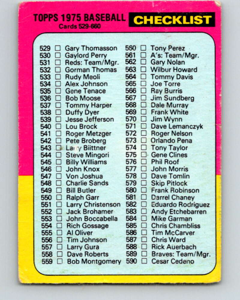 1975 O-Pee-Chee MLB #646 Checklist V10662